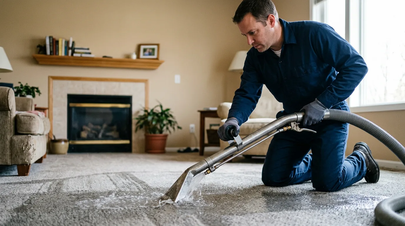 Water damage restoration technician working near Hague, VA